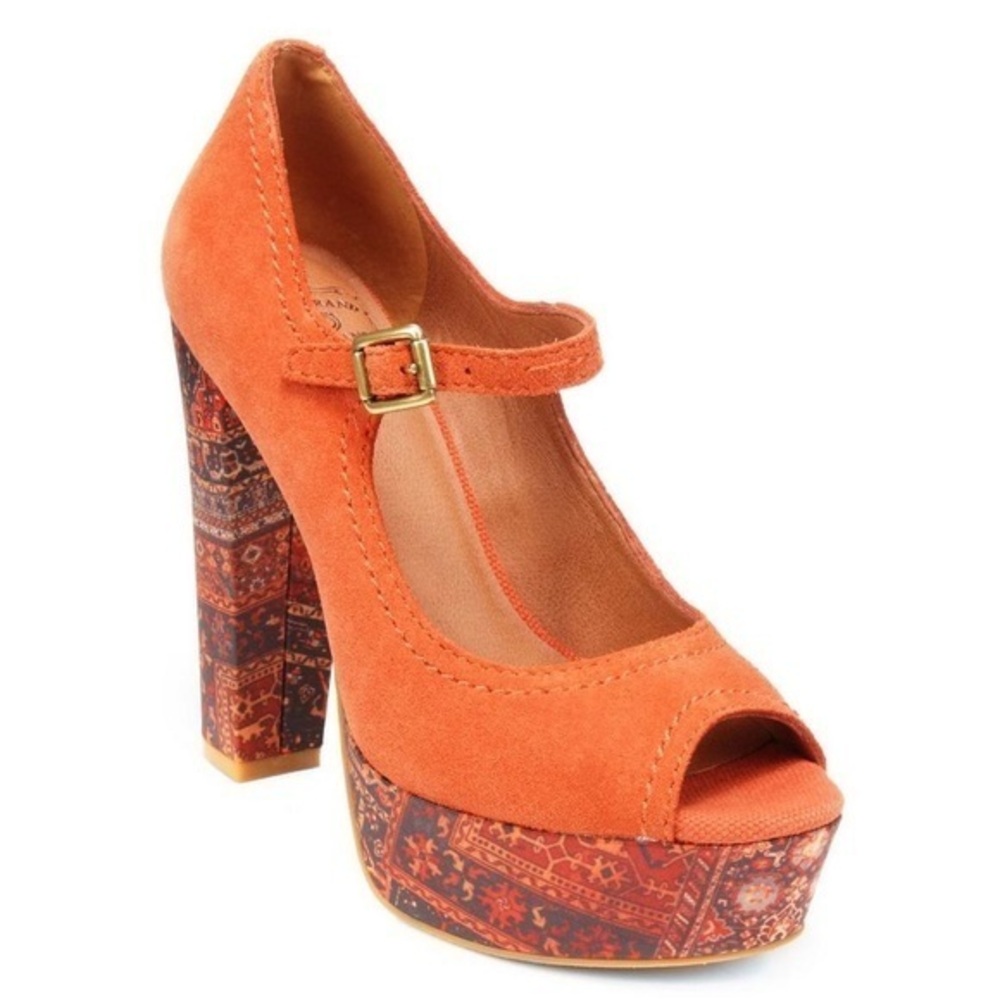 Lucky Brand Orange Heels with Patterned Platform